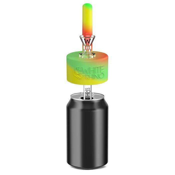 White Rhino 10 oz Pop Top Silicone Water Pipe Can Adapter Black Lava Vape